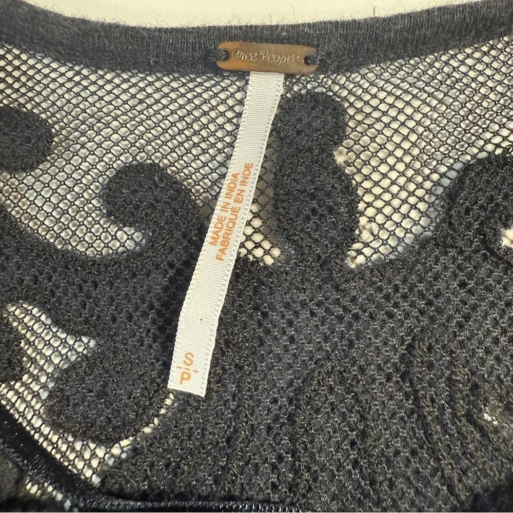 Free People Linen Blend Lace Flowy Tank Top Size Small Black Boho Floral Summer